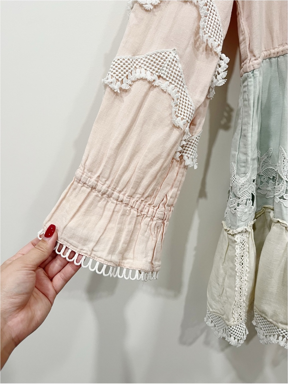 Hemant & Nandita Boho Lace Mini Dress XS Pink Blue Embroidered Tunic - Picture 5 of 15